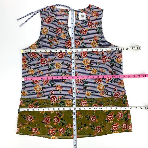 Cabi Penelope Top #5354, Floral and Striped Print Sleeveless Layered Top, Medium - Picture 16 of 17